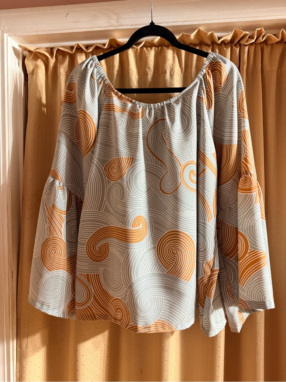 Manuhealii Swirl Print Off-Shoulder Tunic in Brown and Gray